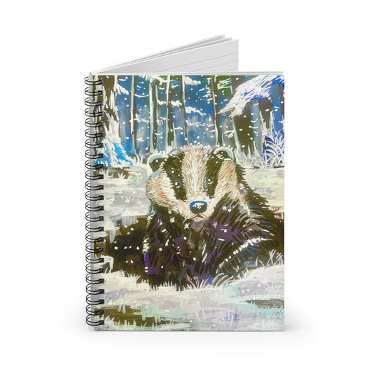 Badger Winter Notebook — Spiral Ruled Journal with Cute Woodland Animal Illustration