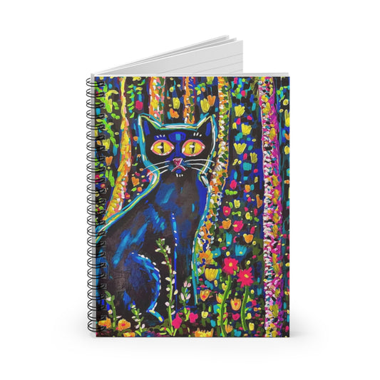 Cat in Bloom Spiral Notebook — Colorful Black Cat Art Ruled Journal