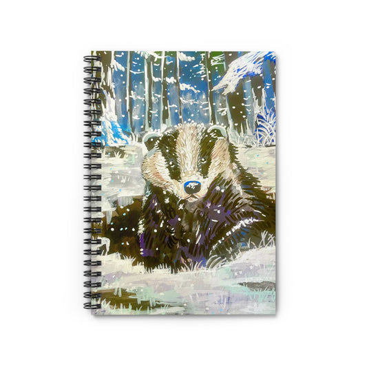 Badger Winter Notebook — Spiral Ruled Journal with Cute Woodland Animal Illustration