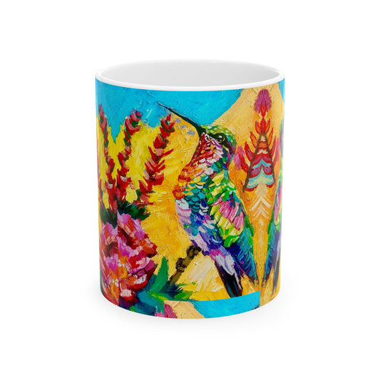 COLORFUL Vibrant Hummingbird Ceramic Mug, (11oz, 15oz)