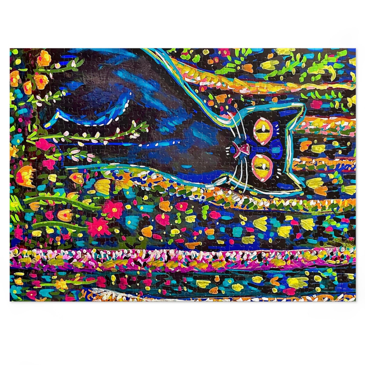 Cat in the Garden — Colorful Art Jigsaw Puzzle with Tin