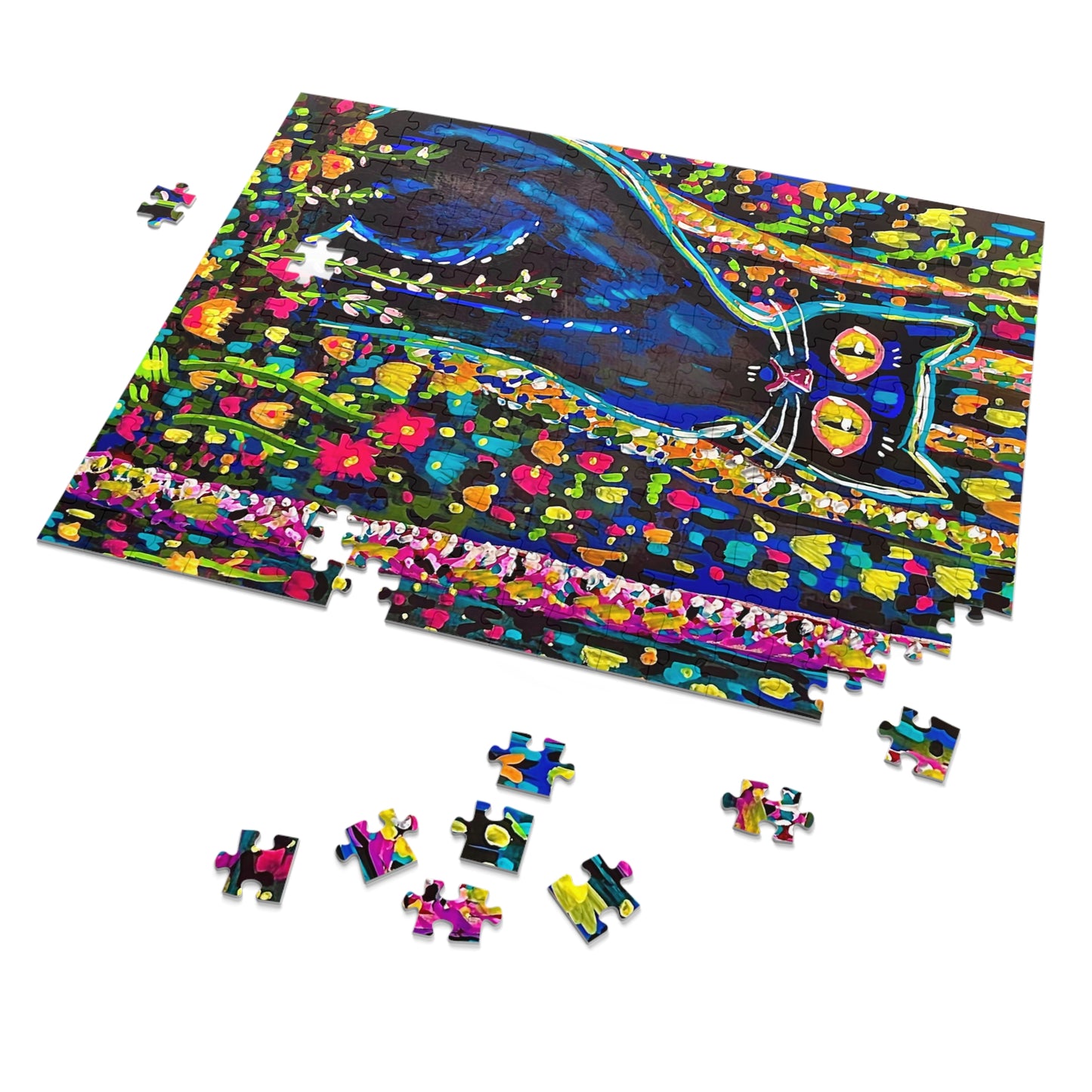 Cat in the Garden — Colorful Art Jigsaw Puzzle with Tin