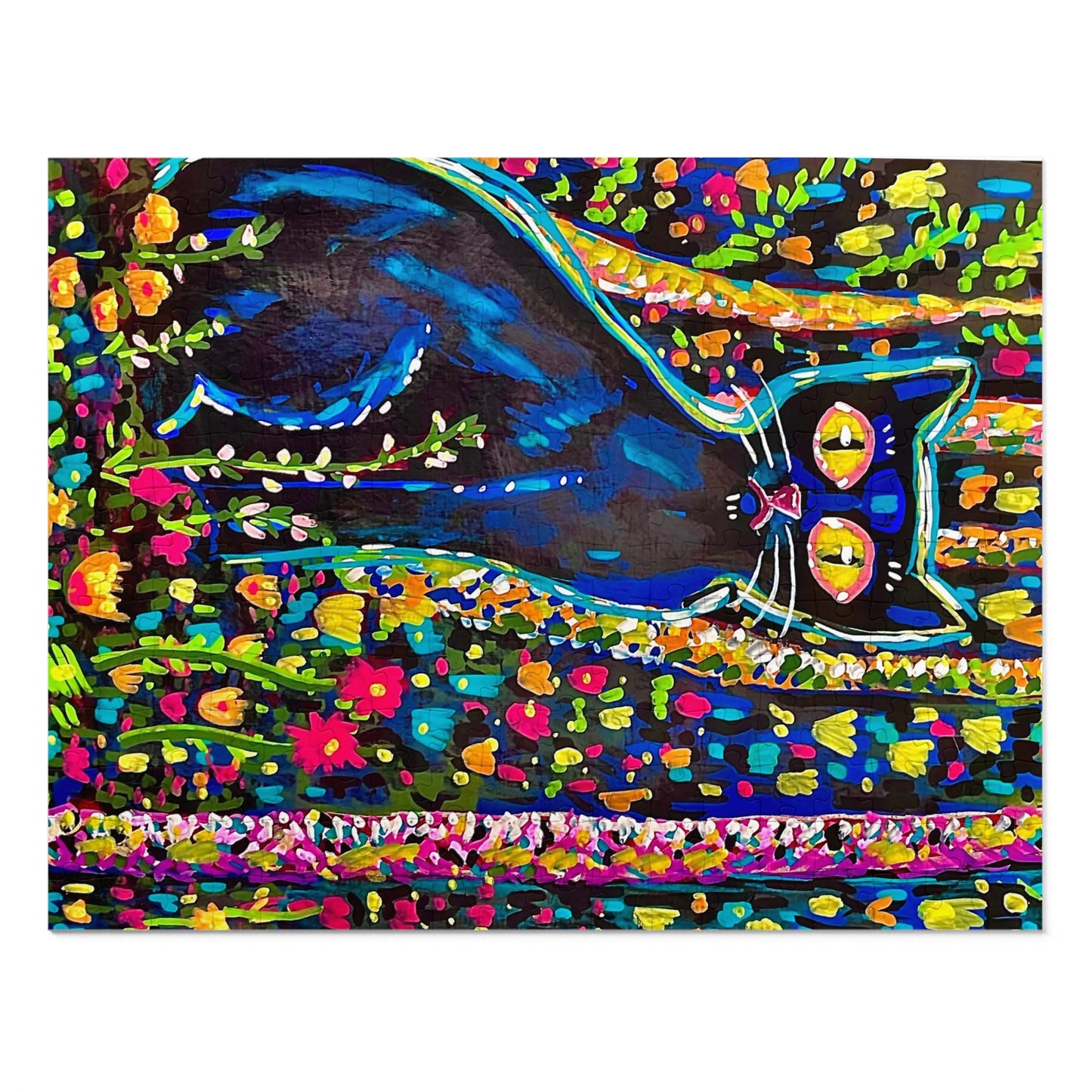 Cat in the Garden — Colorful Art Jigsaw Puzzle with Tin