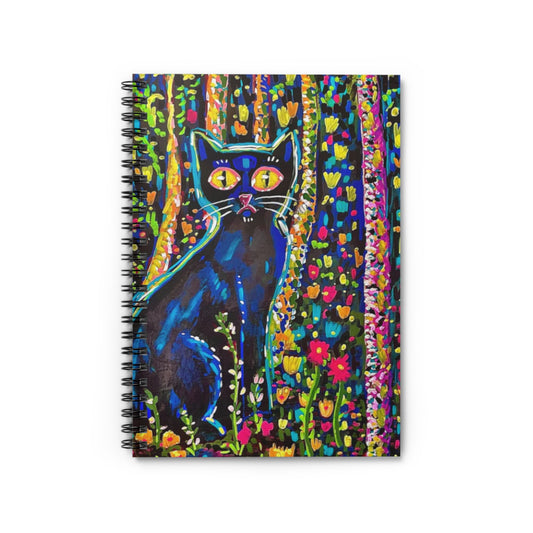 Cat in Bloom Spiral Notebook — Colorful Black Cat Art Ruled Journal