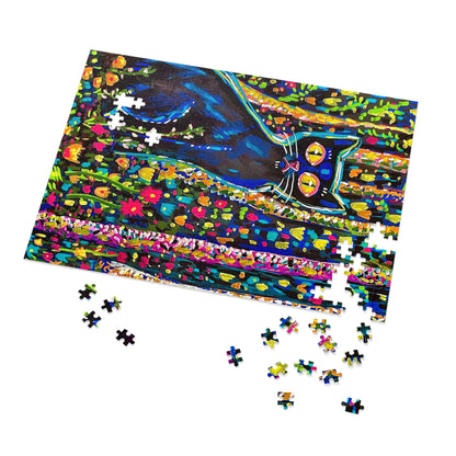 Cat in the Garden — Colorful Art Jigsaw Puzzle with Tin