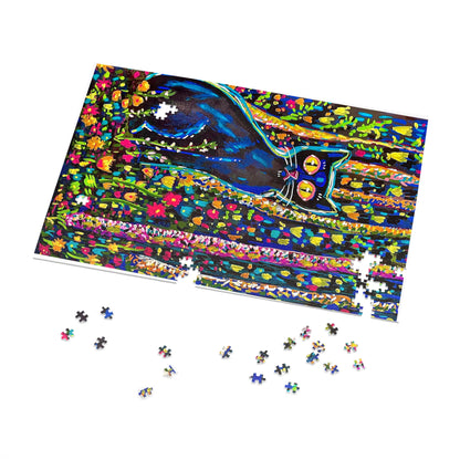 Cat in the Garden — Colorful Art Jigsaw Puzzle with Tin